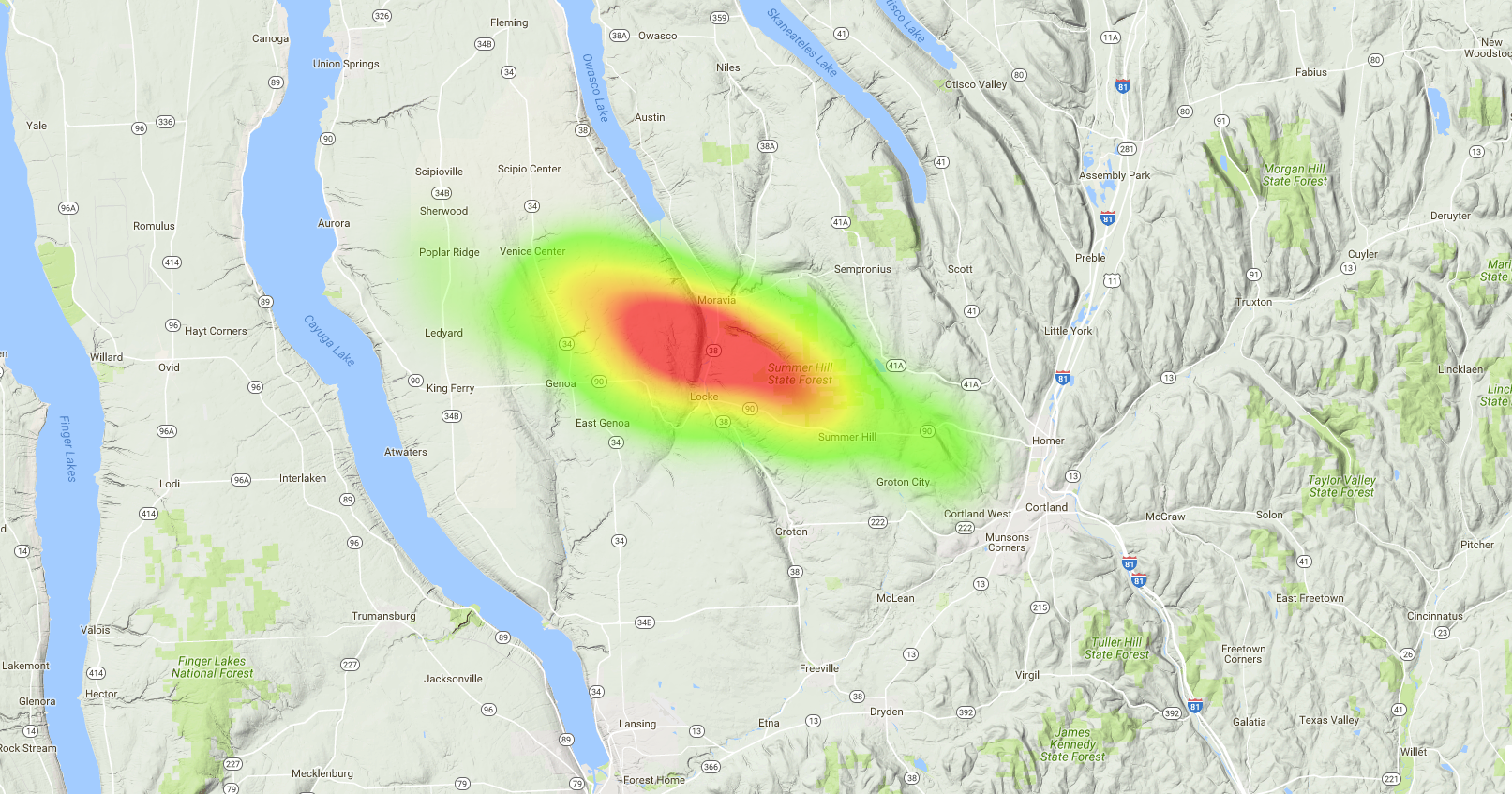 OLHZN-6 Predicted Landing Heat Map - 800g Balloon