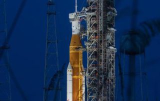 Artemis I SLS with Full Moon