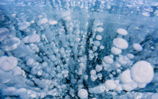 Methane Bubbles Frozen in Lake Baikal
