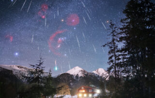 Gemini Meteors over Snow Capped Mountains